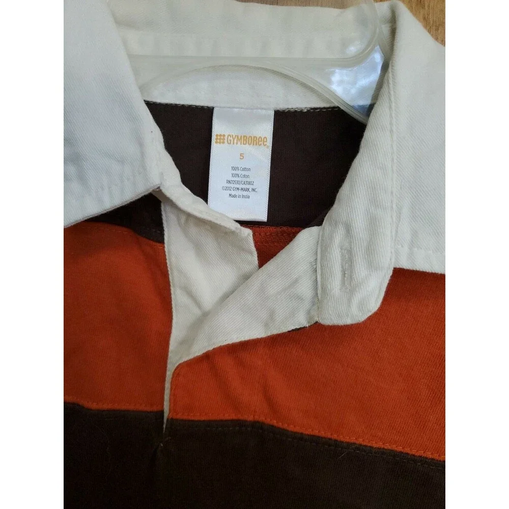 Boy's Gymboree size 5 long sleeve striped polo brown and rustic orange